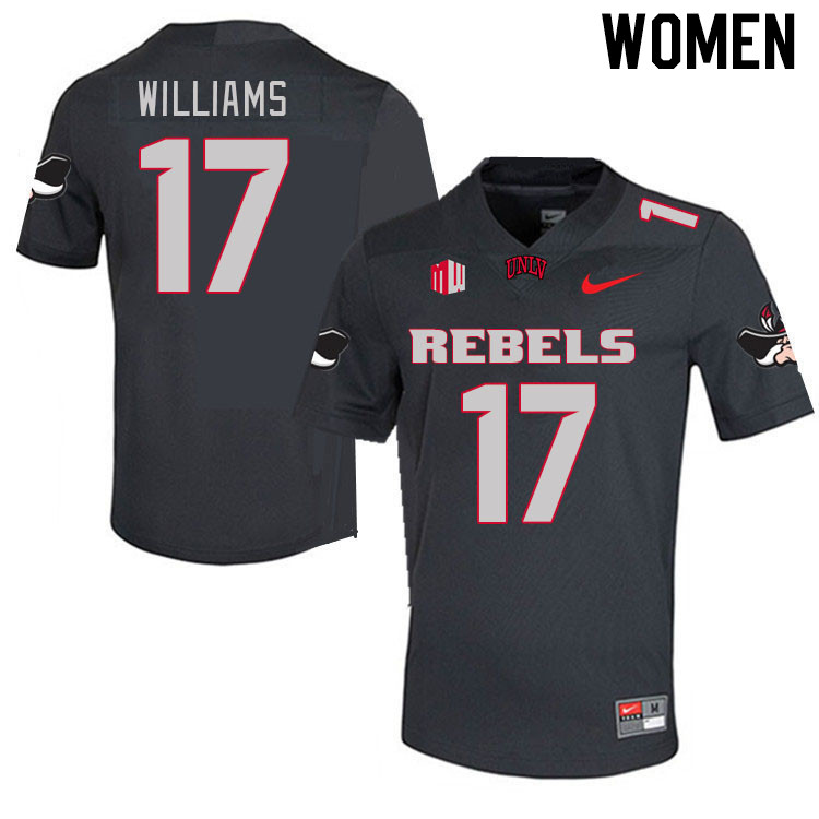 Women #17 Kris Williams UNLV Rebels 2023 College Football Jerseys Stitched-Charcoal - Click Image to Close